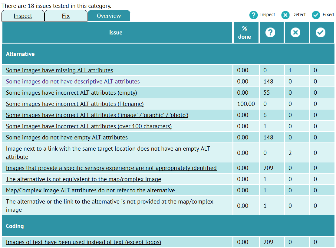 Accessibility Report Sections